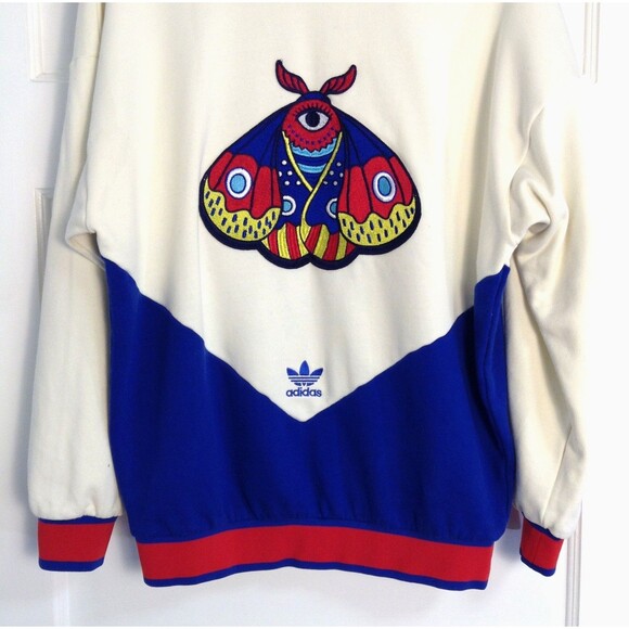 Vtg Adidas Crewneck Sweater Men M Nature Moth Wildlife Colorful 90's Retro Y2K - Picture 3 of 10